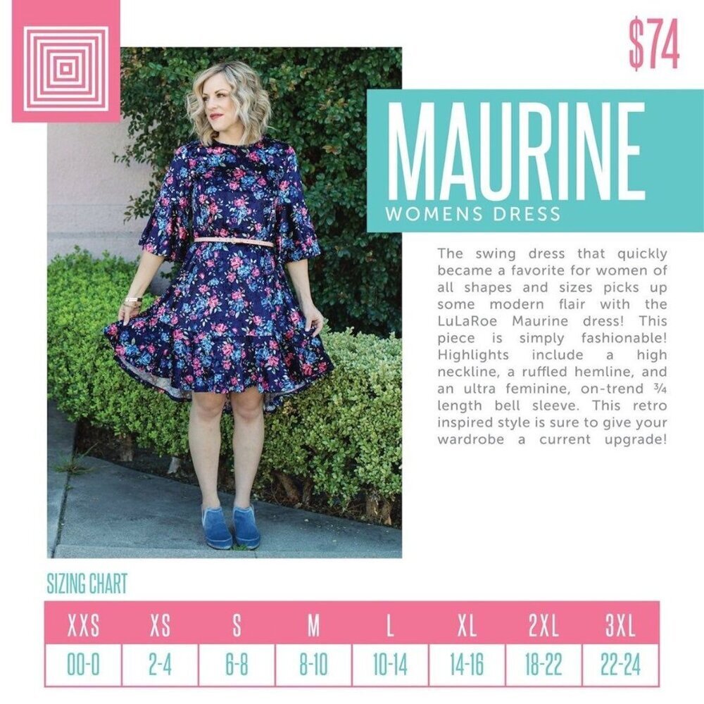 NWT LuLaRoe Maurine Dress Royal Blue, Slate Blue, and Medium Yellow Sz Medium - Picture 8 of 8